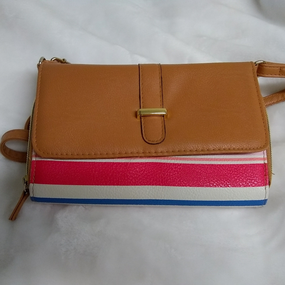 Tan and summer colors crossbody purse faux leather